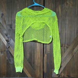 Neon Green / Yellow Fishnet Hooded Crop